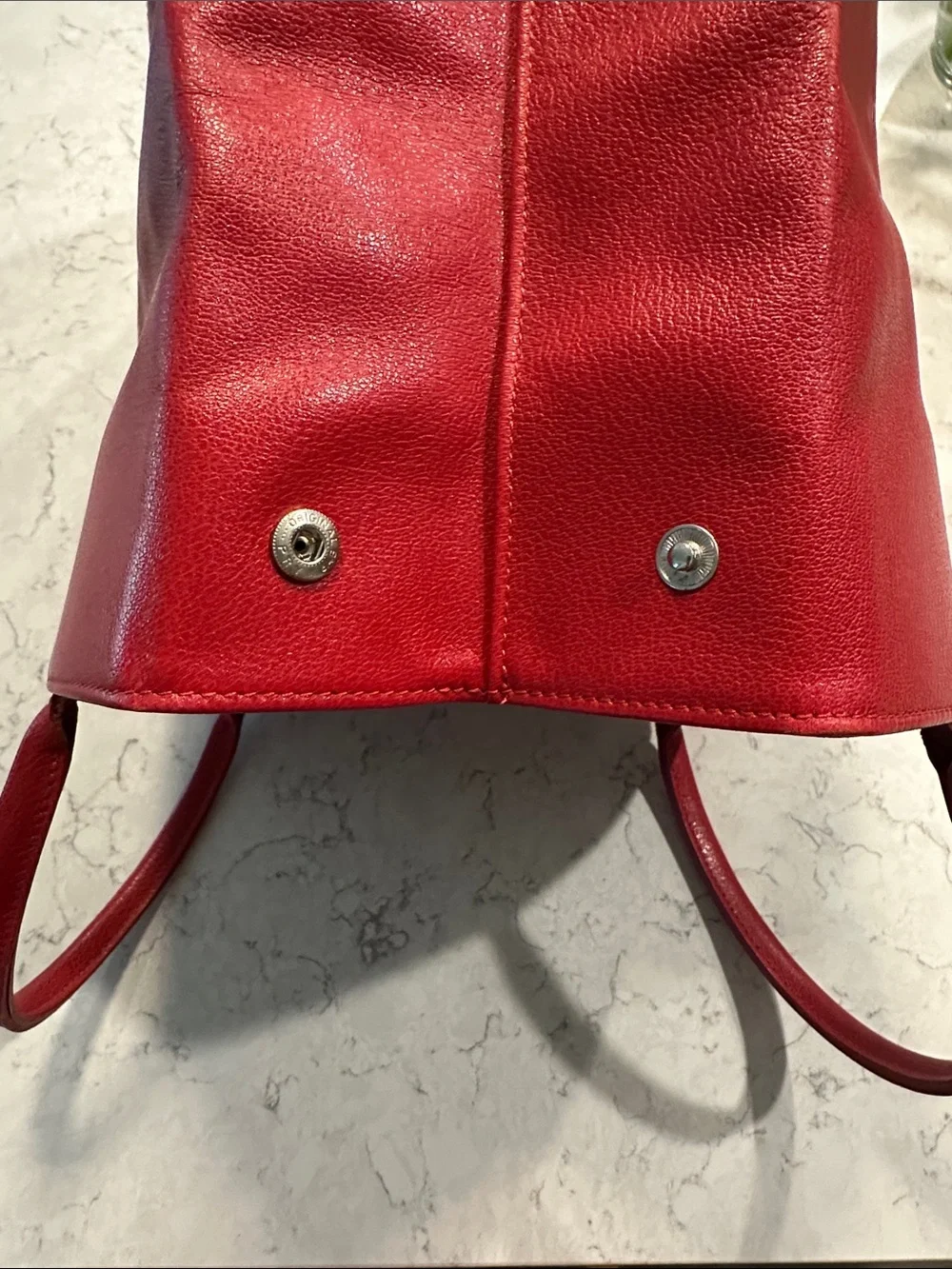 Longchamp Red Leather Tote with Textured Center Panel - Picture 9 of 13
